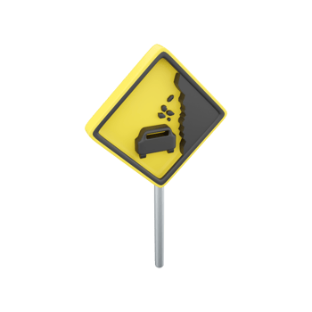 3D render icon Landslide, Caution falling rocks. 3d render falling rocks road sign icon. png
