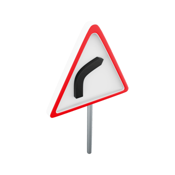 3d render of a uk warning of a right hand bend ahead road sign. 3d render cartoon right hand bend ahead road sign icon. png