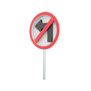 3D render Do not turn left traffic sign. 3D render do not turn icon on white background. Road sign icon. png