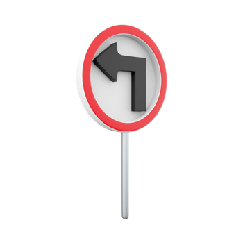 3d render Traffic Sign, Turn left ahead sign on white background. 3d rendering Turn left ahead sign, cartoon icon. png