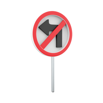 3D render Do not turn left traffic sign. 3D render do not turn icon on white background. Road sign icon. png