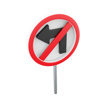 3D render Do not turn left traffic sign. 3D render do not turn icon on white background. Road sign icon. png