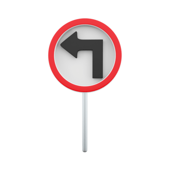 3d render Traffic Sign, Turn left ahead sign on white background. 3d rendering Turn left ahead sign, cartoon icon. png
