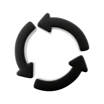 3D render arrows moving in dark circle. 3D render circle arrow icon on white background. png