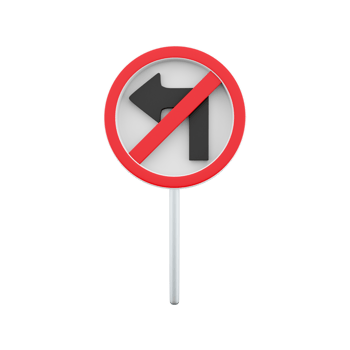 3D render Do not turn left traffic sign. 3D render do not turn icon on white background. Road sign icon. png