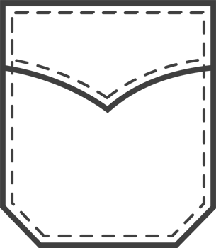 Denim pocket patch. Outline element for uniform or casual style clothes, dresses and shirts. Line illustration png