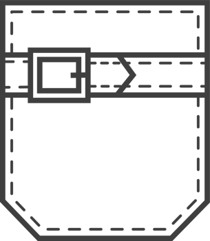 Denim pocket patch. Outline element for uniform or casual style clothes, dresses and shirts. Line illustration png