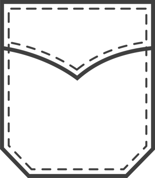 Denim pocket patch. Outline element for uniform or casual style clothes, dresses and shirts. Line illustration png