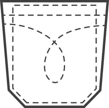 Denim pocket patch. Outline element for uniform or casual style clothes, dresses and shirts. Line illustration png