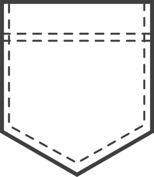 Denim pocket patch. Outline element for uniform or casual style clothes, dresses and shirts. Line illustration png