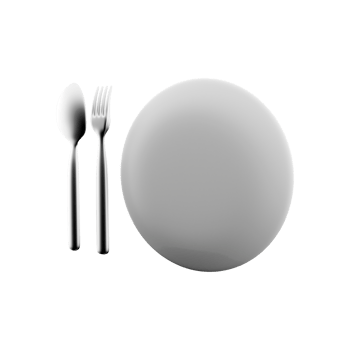 3d rendering board. 3d render of plate, spoon and fork on a white background. 3d render of plate, spoon, fork, icon png