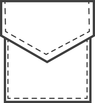 Denim pocket patch. Outline element for uniform or casual style clothes, dresses and shirts. Line illustration png