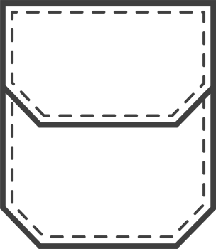 Denim pocket patch. Outline element for uniform or casual style clothes, dresses and shirts. Line illustration png
