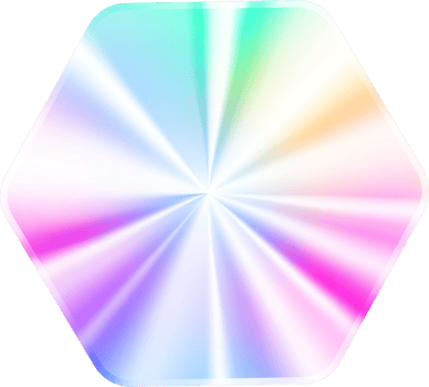 Holographic sticker. Rainbow label gradient stamp. Metal texture badge. Iridescent rainbow foil in hexagon shape. Neon emblem png