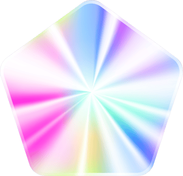 Holographic sticker. Rainbow label gradient stamp. Metal texture badge. Iridescent rainbow foil in pentagon shape. Neon emblem png