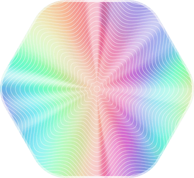 Holographic sticker. Rainbow label gradient stamp. Metal texture badge. Iridescent rainbow foil in hexagon shape. Neon emblem png