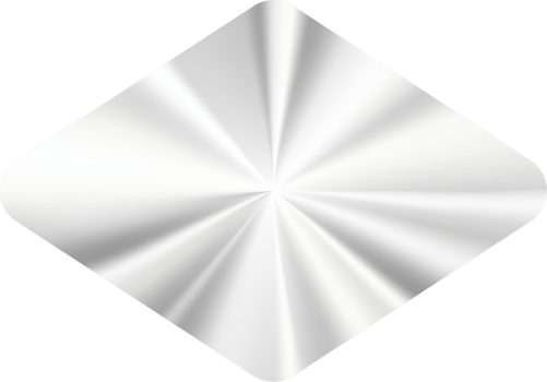 Silver gradient sticker with metal texture. Chrome badge in rhombus shape. Logo for original products. Emblem illustration png