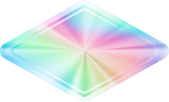 Holographic sticker. Rainbow label gradient stamp. Metal texture badge. Iridescent rainbow foil in rhombus shape. Neon emblem png