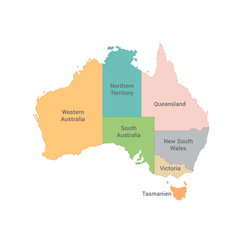 Australia Map Full Color High Detail Separated all states png