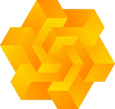 3d optical illusion of impossible shape. 3d shape of blocks. Vector illustration of orange connect block. 3d illusion of geometric for logo, design or art. Perspective illusion shape illustration