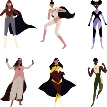 Superheroes set. Cartoon characters of superheroes in different poses. Vector illustration