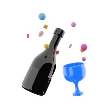 3d rendering glasses and wine with hearts around icon. 3d render valentine day symbol icon. Glasses and wine with hearts around. png