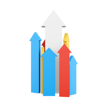3d rendering arrows directed upwards as success icon. 3d render arrows grow up icon. Arrows directed upwards as success. png