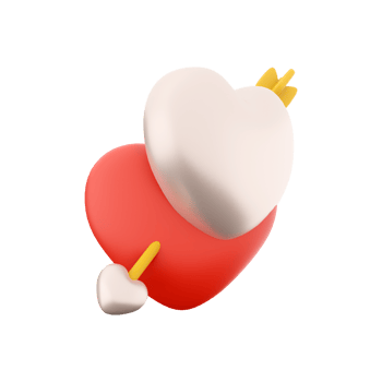 3d rendering couple red hearts pierced by Cupid's arrow icon. 3d render valentine's day concept icon. Couple red hearts pierced by Cupid's arrow png