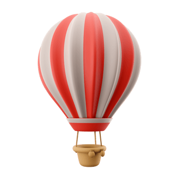 3d rendering hot air ballon with red and white stripes icon. 3d render aerostat on white background icon. Hot air ballon with red and white stripes. png