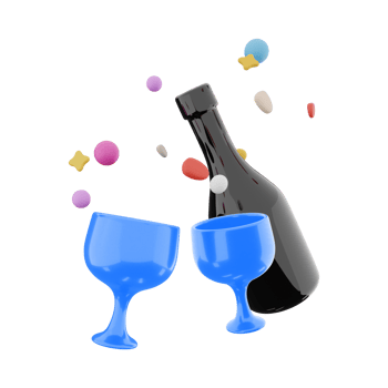 3d rendering glasses and wine with hearts around icon. 3d render valentine day symbol icon. Glasses and wine with hearts around. png