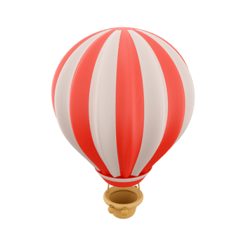 3d rendering hot air ballon with red and white stripes icon. 3d render aerostat on white background icon. Hot air ballon with red and white stripes. png