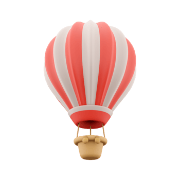 3d rendering hot air ballon with red and white stripes icon. 3d render aerostat on white background icon. Hot air ballon with red and white stripes. png