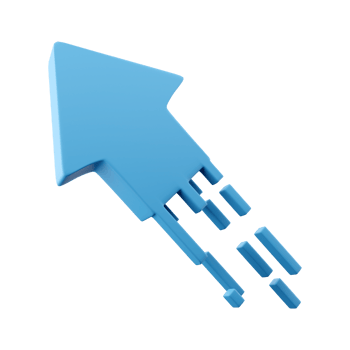 3d render blue arrow icon. 3d render Blue flexible stock arrows up growth icon. Investment, leadership, bussines and financial growth concept. png