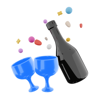 3d rendering glasses and wine with hearts around icon. 3d render valentine day symbol icon. Glasses and wine with hearts around. png