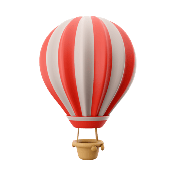 3d rendering hot air ballon with red and white stripes icon. 3d render aerostat icon. Hot air ballon with red and white stripes. png