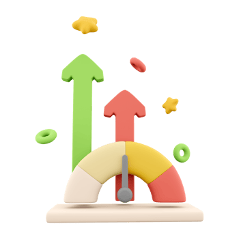 3d rendering arrows grow up speedometer icon. 3d render fast arrows grow up speedometer icon. Arrows grow up measured by spedometer. png