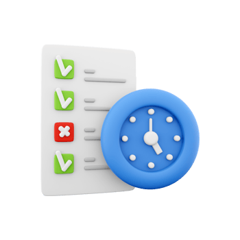 3d rendering timing concept with clock and check list on clipboard icon, 3d render clipboard with complete checklist icon. Timing concept with clock and check list on clipboard. png