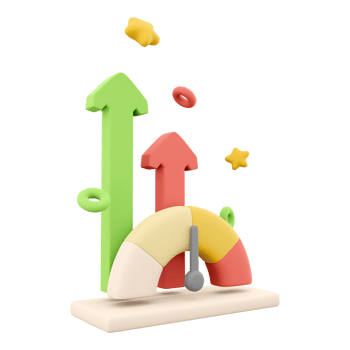 3d rendering arrows grow up speedometer icon. 3d render fast arrows grow up speedometer icon. Arrows grow up measured by spedometer. png