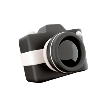 3d rendering photocamera with lens and button icon. 3d render black camera with botton icon. Photocamera with lens and button. png