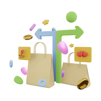3d rendering shopping for loved ones with delivery icon. 3d render two packages location delivery hearts icon. Shopping for loved ones with delivery. png