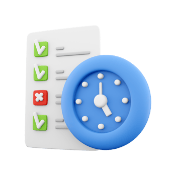 3d rendering timing concept with clock and check list on clipboard icon, 3d render clipboard with complete checklist icon. Timing concept with clock and check list on clipboard. png