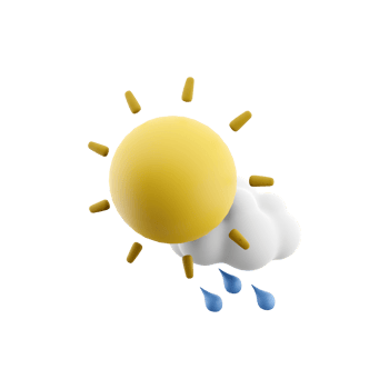 3d rendering rain with cloud and sun icon. 3d render weather sun with rain drops and cloud. Rain with cloud and sun. png