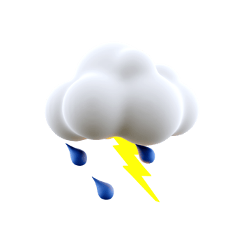 3d rendering rain with thunder and cloud icon. 3d render thunderstorm icon. Rain with thunder and cloud. png
