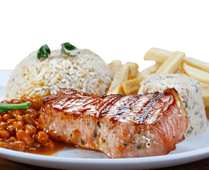 Grilled pork with rice, beans, farofa and french fries png