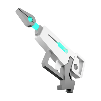 3d rendering space blaster, laser gun, futuristic alien weapon low poly icon. 3d render cartoon future arm, lazer and plasma gun icon. png