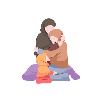 Illustration of a family with a baby on the back during Eid al-Fitr vector