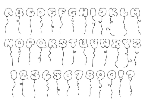 Line balloon alphabet in cartoon style. Colored balloon letters and numbers vector
