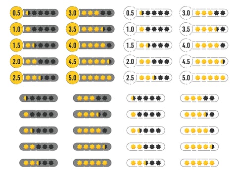 Rating star badge with gold stars and numbers. Vector illustration collection