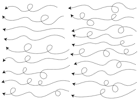 Hand drawn dotted arrow shape. Curved arrow line. Arrow icon collection. Vector illustration isolated on white background
