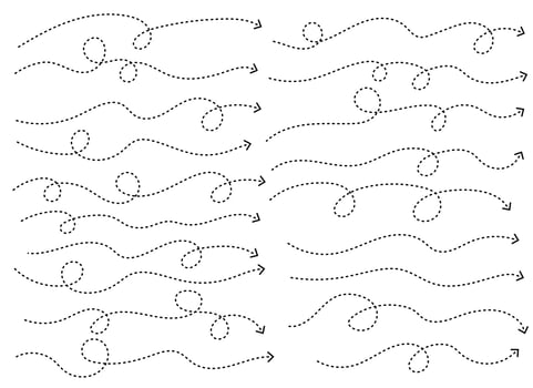 Hand drawn dotted arrow shape. Curved arrow line. Arrow icon collection. Vector illustration isolated on white background